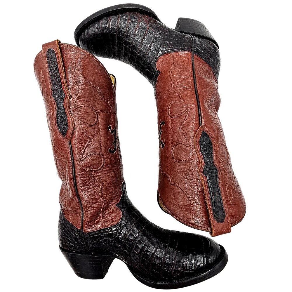 Custom Caiman Belly Cowboy Boots Mens 8.5E Brown Cherry 1 Pc Vamp Texas Western - Picture 13 of 16